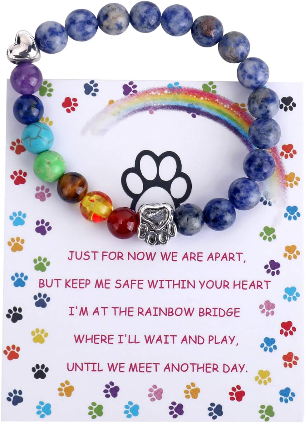 - Pet Memorial Gifts, Rainbow Bridge Bracelet for Beloved Dog Cat, 8MM Mixed Color Bead 7 Chakra Memorial Bracelet for Women Men Who Lost Pets, Pet Sympathy Gift