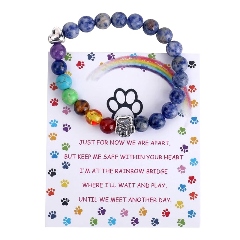 Pulseira Memorial para Pet com Contas Coloridas e Tema Ponte do Arco-Íris Unijew, 18,5 cm
