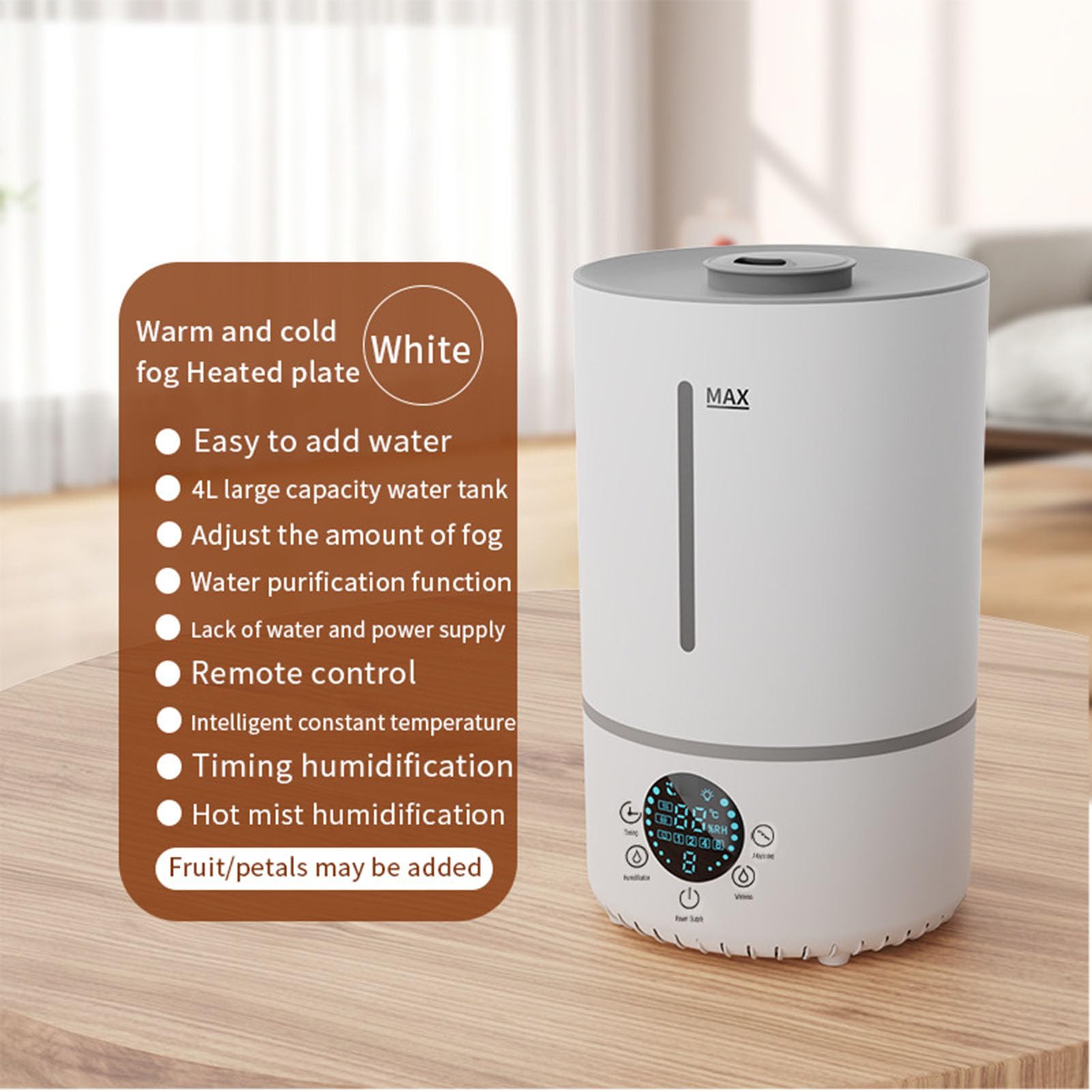 Nawilżacz do sypialni 4L/1 Gal Ultradźwiękowy nawilżacz chłodnej mgły, Nawilżacz z górnym wypełnieniem i dużą prędkością mgły 350ML/H, Zdalny, cichy nawilżacz White