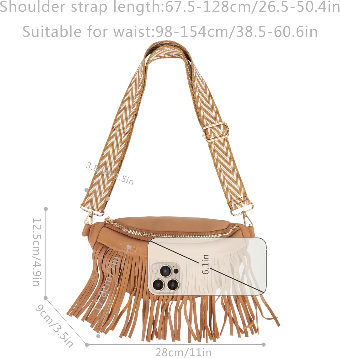 Women Faux Leather Tassel Fanny Pack Waist Bag Chest Bag Crossbody Shoulder Bag - Image 5
