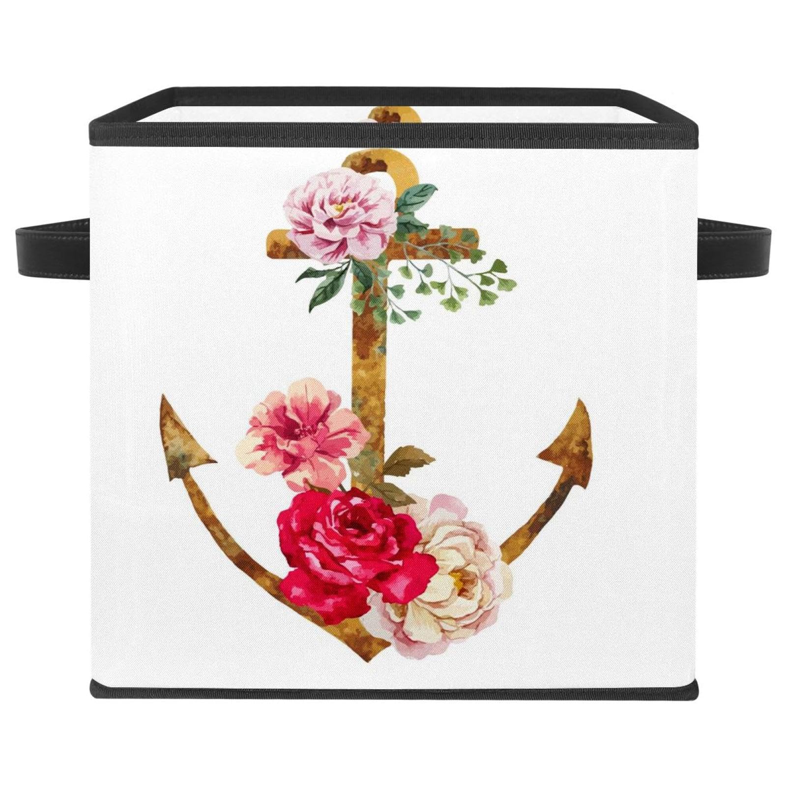 Boîte de rangement pliable en tissu cube motif ancre et fleurs pour placard