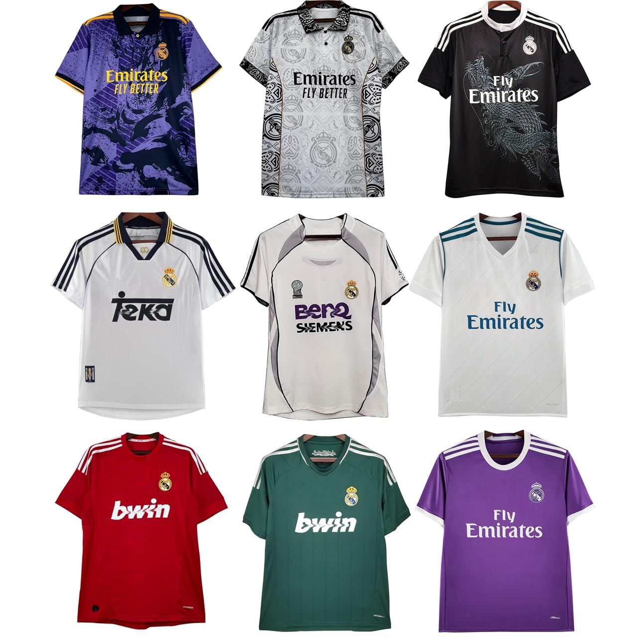 [xiaoyouzi] レアル·マドリード ユニフォーム 空白番号 竜紋 特別版 記念版 サッカーユニフォーム 半袖 Tシャツ トレーニングウェア サッカーウェア 大人練習着 プラクティスジャージ 通気性と速 乾性に優れ 男女兼用 非公式