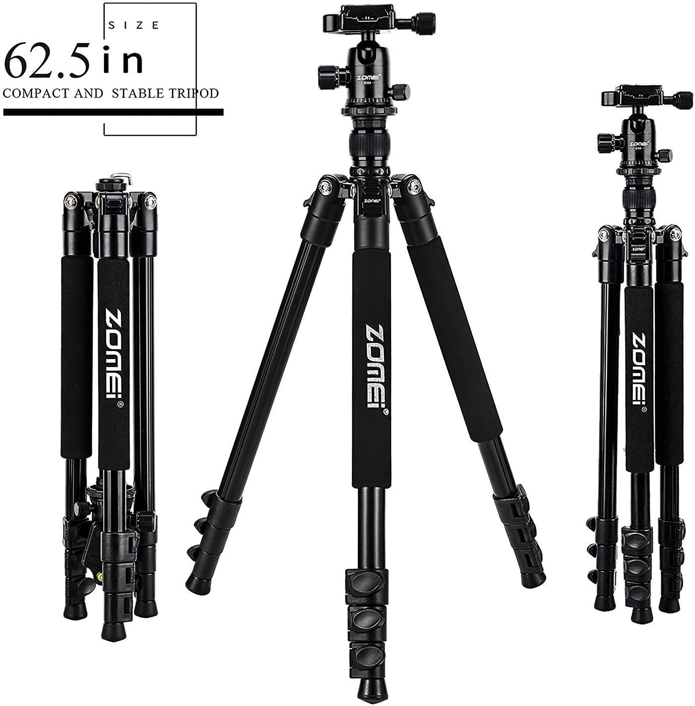Tripod for Camera,ZOMEI Q555 62.5'' Aluminum Alloy Travel Tripod with 360 Degree Ball Head, 1/4 Quick Release Plate for Canon Nikon Sony DSLR Camera