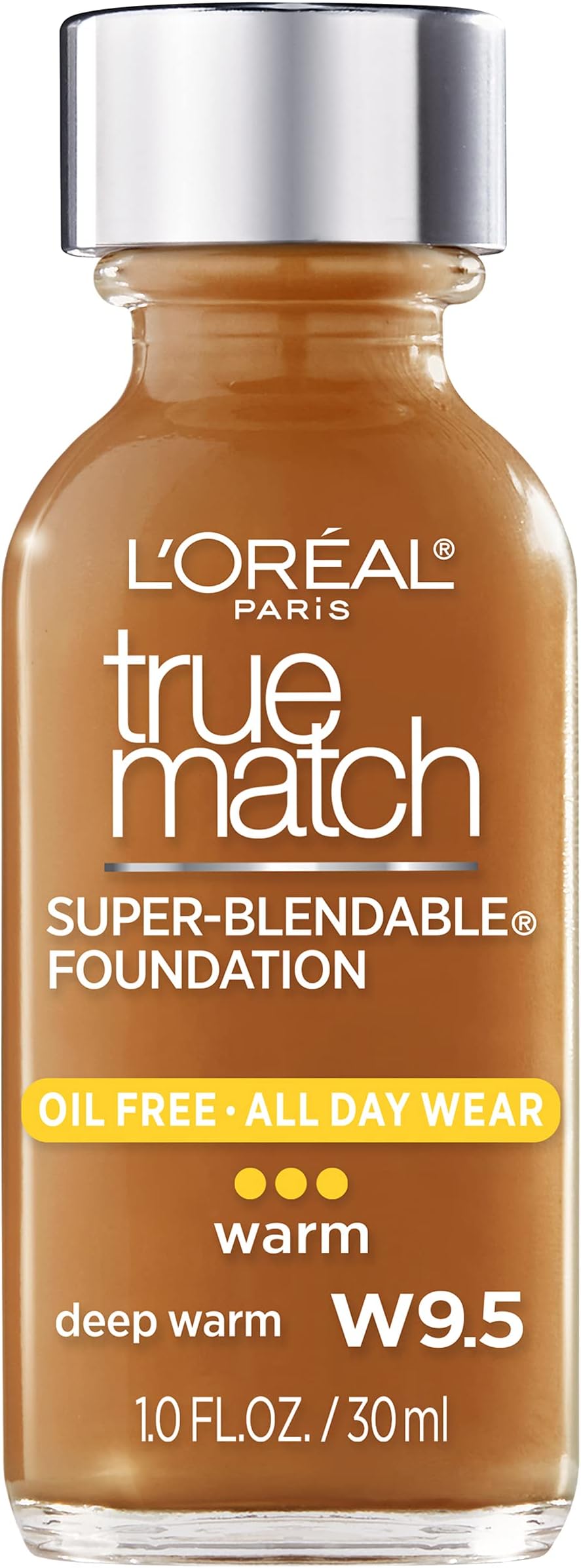 L’Oréal Paris Makeup True Match Super-Blendable Liquid Foundation, Deep Warm W9.5, 1 Fl Oz,1 Count