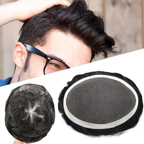 Toupee - Piezas de cabello humano real para hombres, sistema de cabello fino y duradero para hombres, postizos con revestimiento de polietileno,