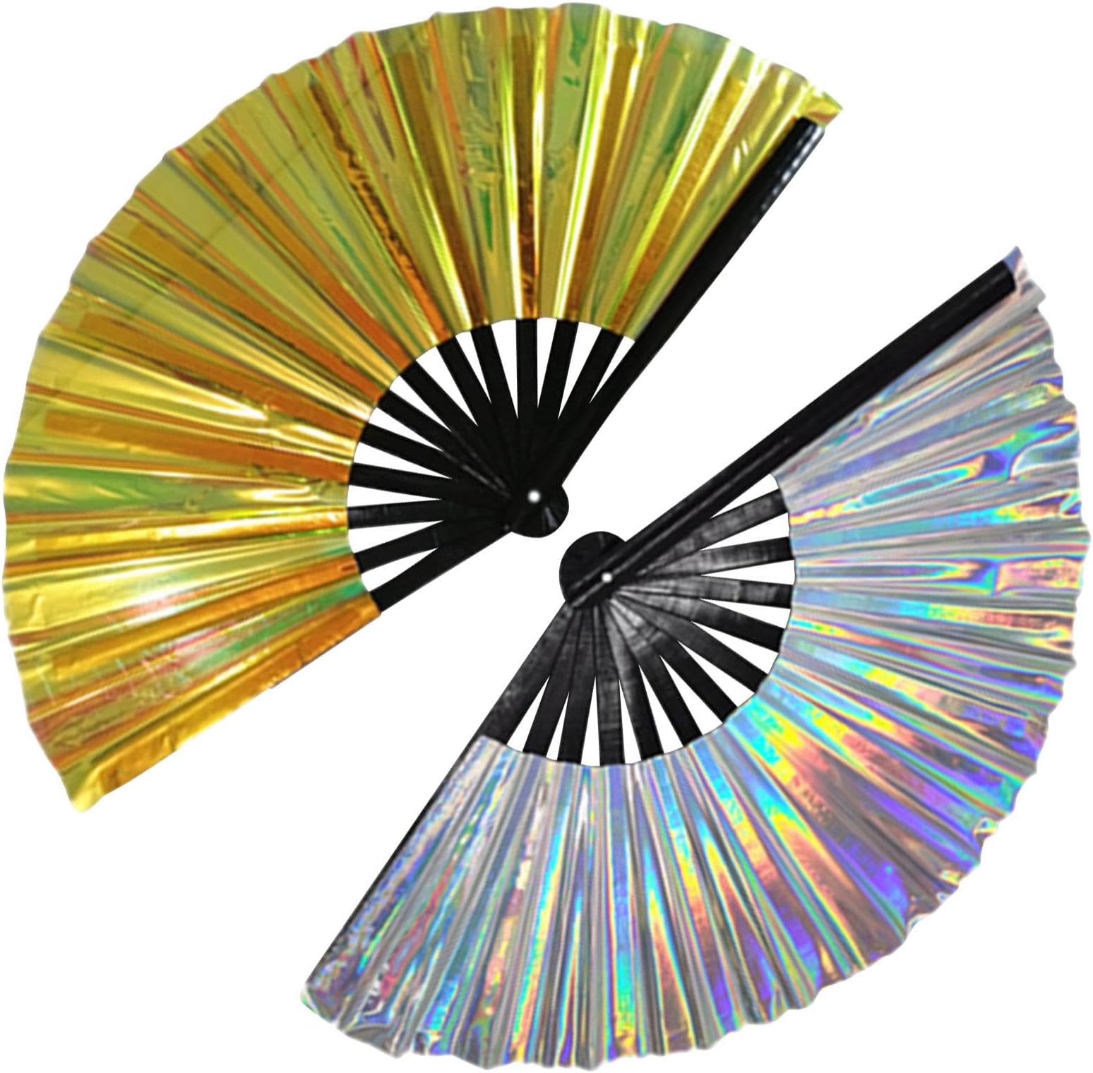 SYCOOVEN Holographic Rave Fan, 2Pcs Foldable Festival Fan