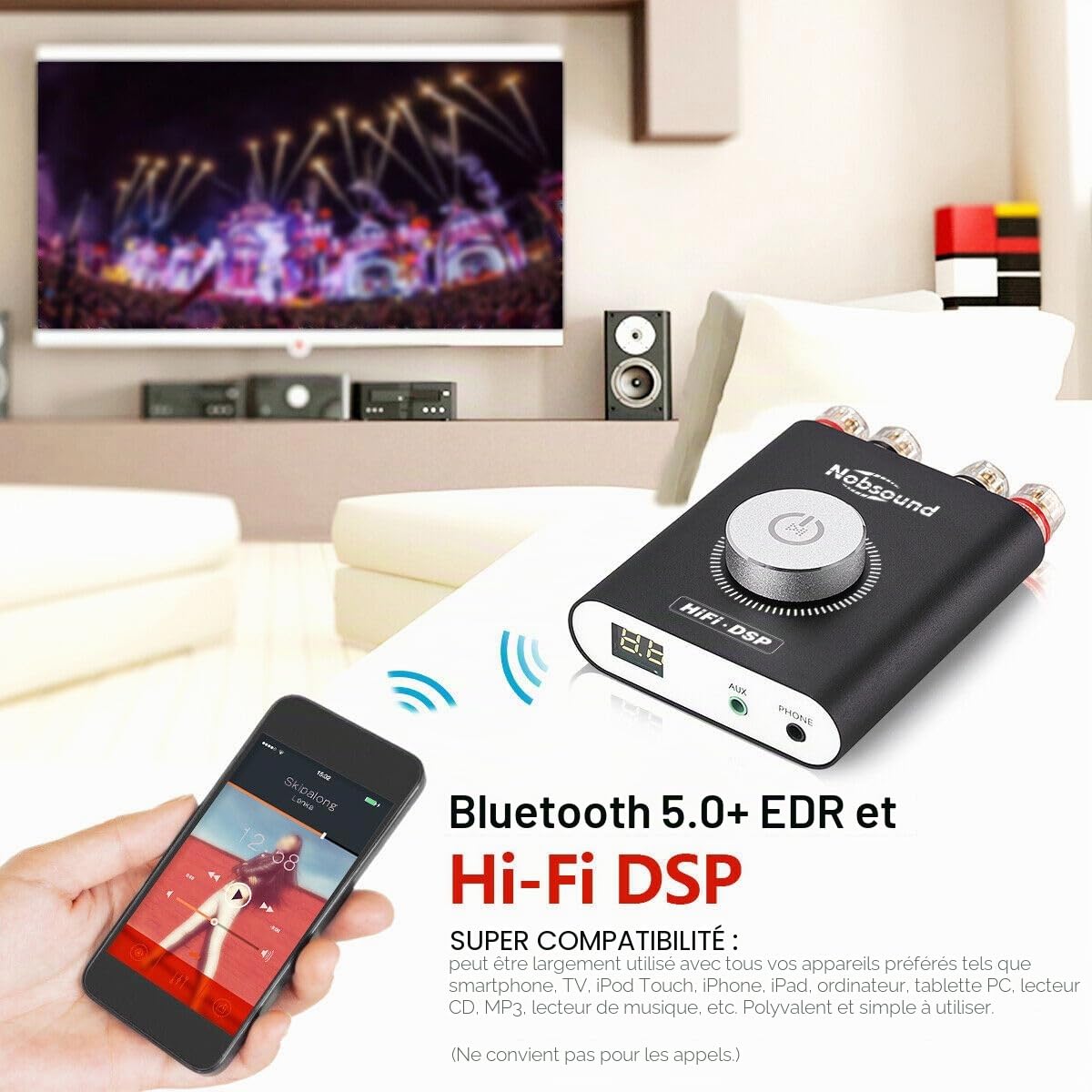Nobsound NS-20G Amplificateur Audio 200W Mini Amplificateur de Puissance Numérique Bluetooth 5.0 pour Stéréo HiFi