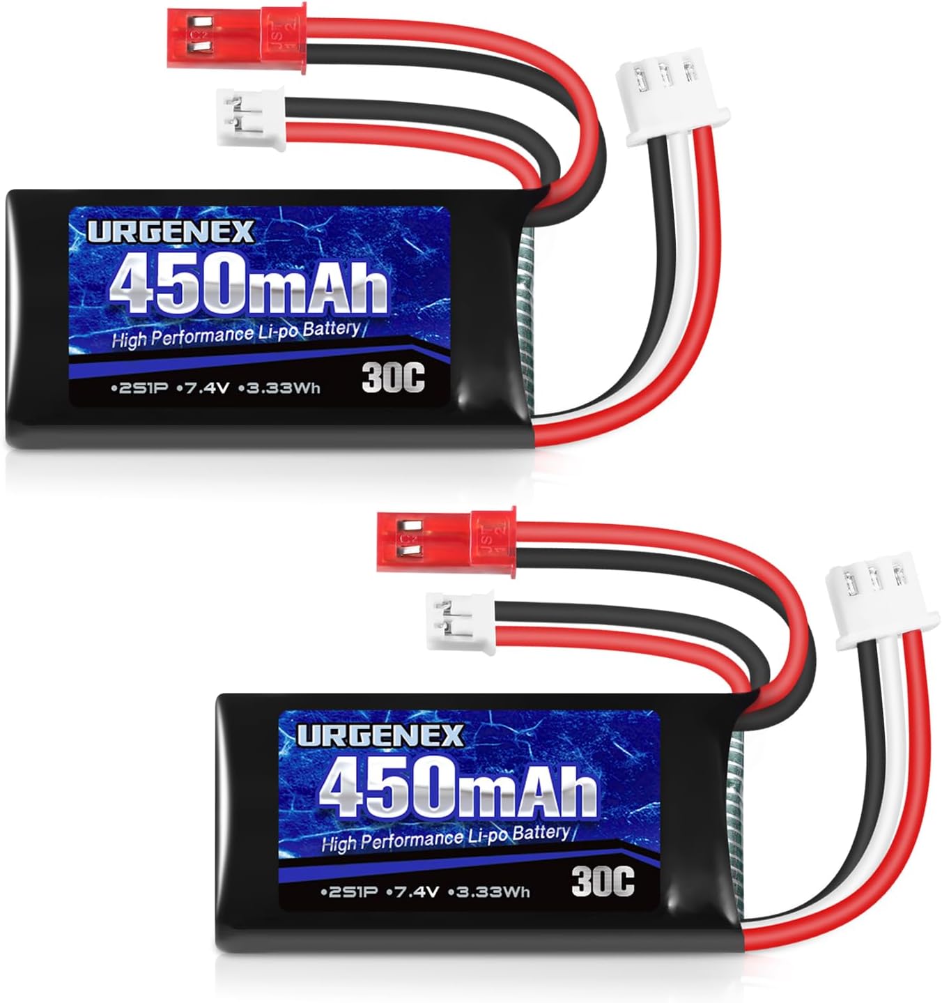 URGENEX 7.4V Lipo Battery 2S 30C 450mAh Rechargeable SCX24 RC Lipo with JST & PH2.0 Double Discharge Plug Fit for Axial Scx24 RC Car Truck and Most 1/10, 1/16, 1/18, 1/24 Scale RC Car Truck Drone