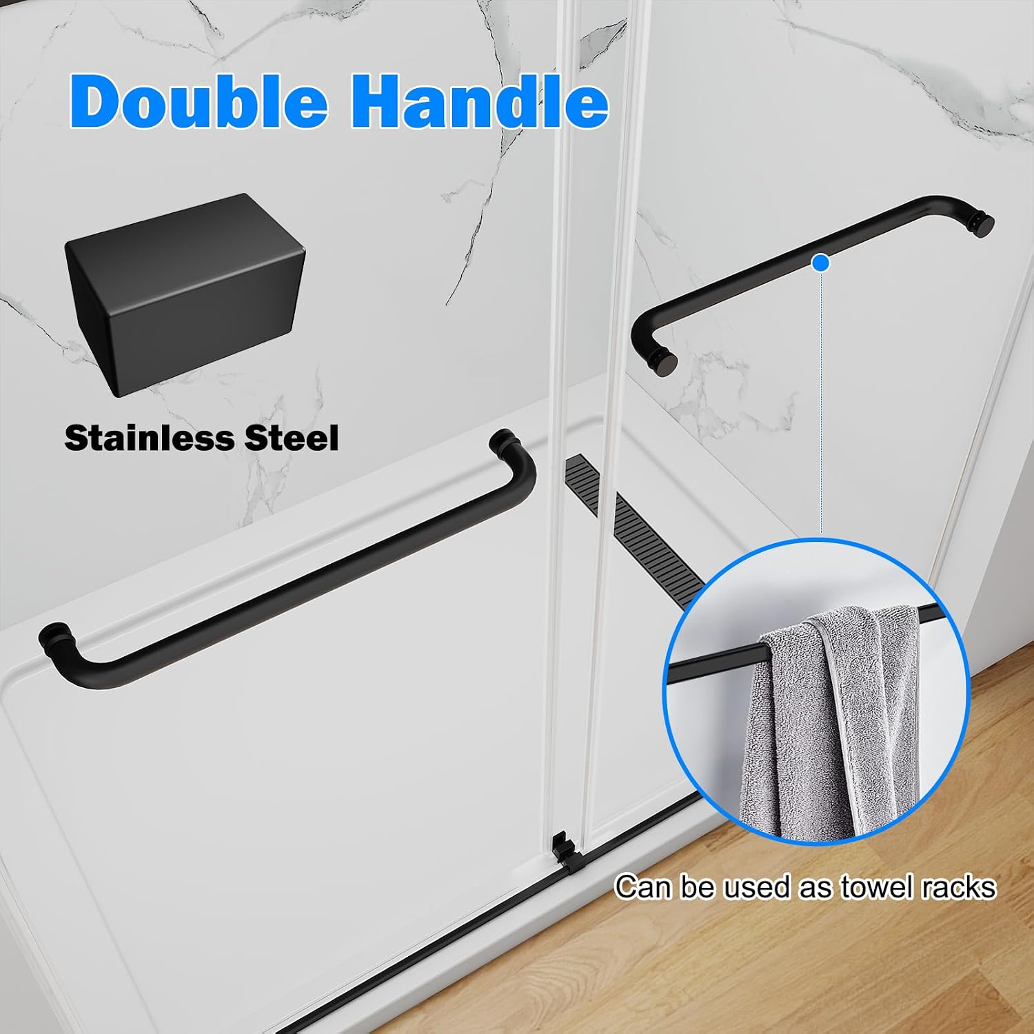 Double Sliding Shower Door 56-60" W x 72" H with Tempered Glass, Shower Glass Door, Aluminum Frame, Easy to Clean Coating TK02 Matte Black