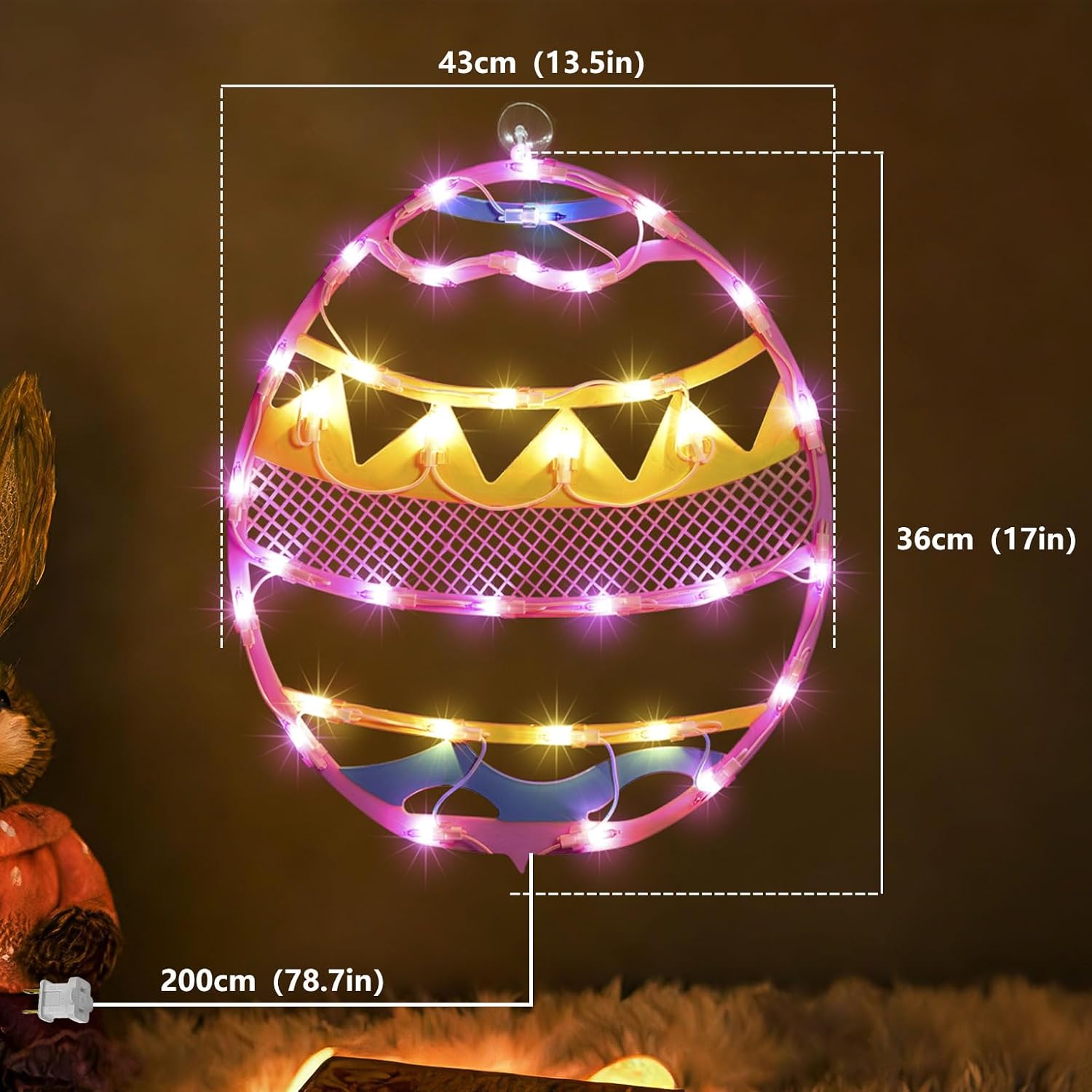 17" 35LED Lighted Pink Easter Egg Decor, Sweet Warm Glow for Desk, 120V Plug-in, UL Certified, Elegant Gift Box Packed
