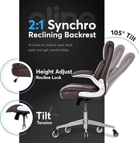 Miniatura 4 de Oline Silla de oficina ejecutiva ergonómica, silla de piel sintética con reposabrazos ajustables, soporte lumbar 3D y ruedas de cuchilla, sillas