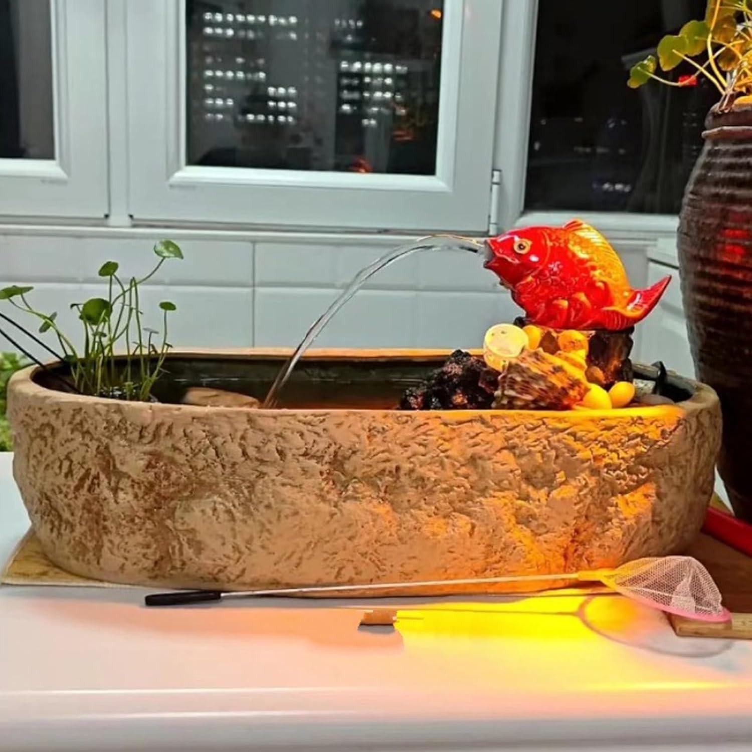 Ceramic Pond spitters for Small Ponds Outdoor Water Fountain Garden Decor for Koi Pond Automatic Circulation Water Landscaping Ornaments(Red)