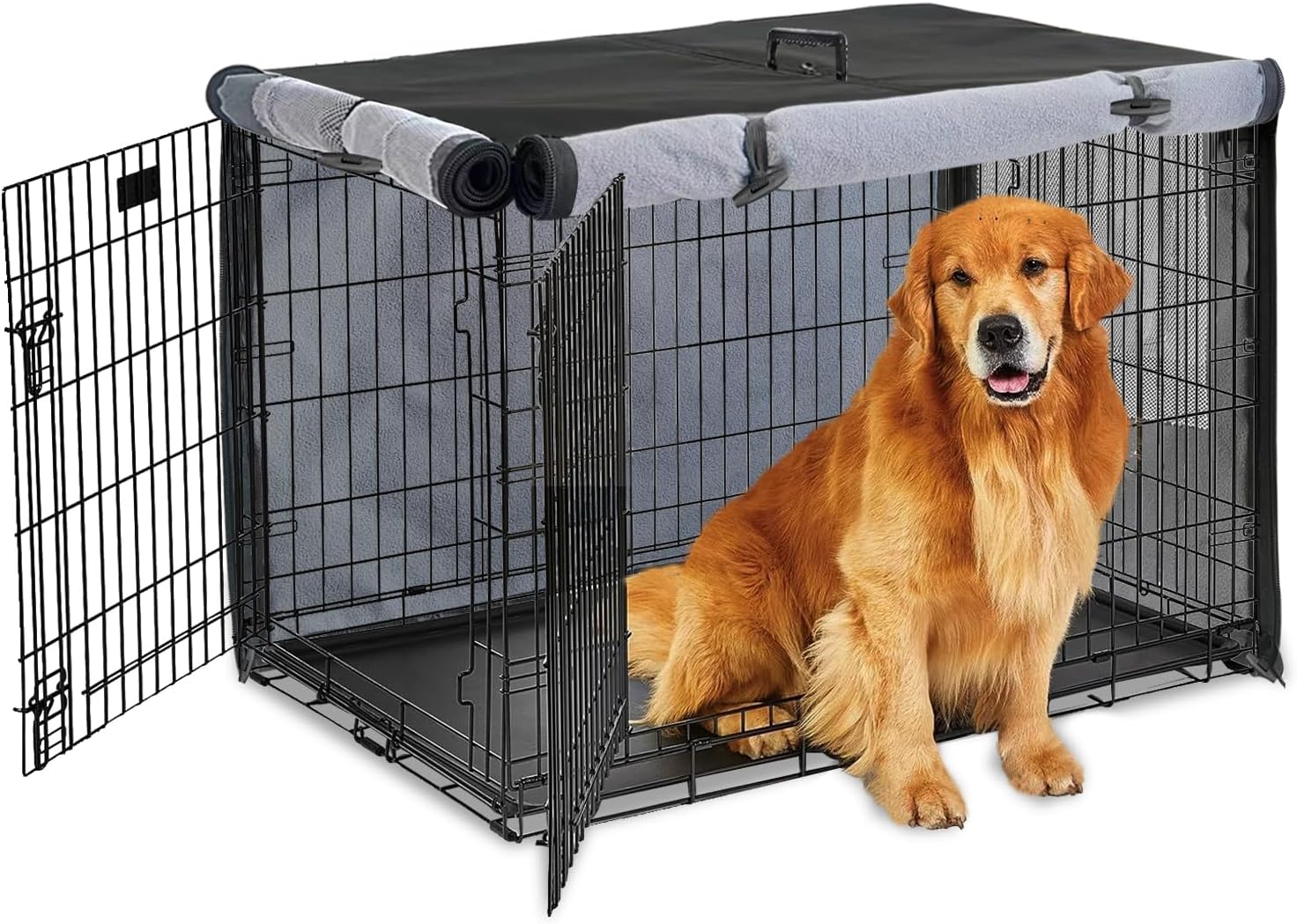 Dog Crate Cover 42 Inch 1200D Built-in Anti-freezing Felt for Pet and Large Dogs Winter Outdoors Anti-freeze Protection Dog Cages Covers for 42 Inch Metal Wire Dog Cage - Only cover (Black)