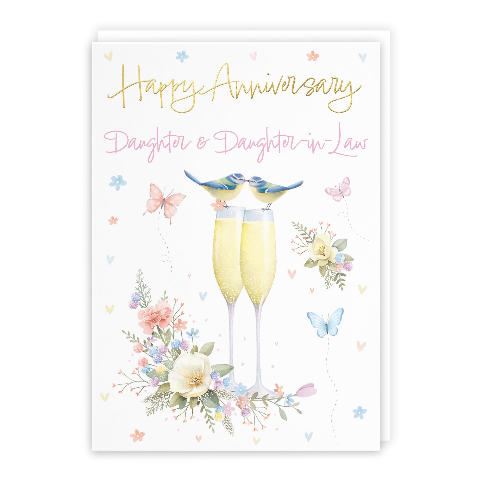 Hunts England - Daughter And Daughter-in-Law Anniversary Card - A5 Size - Champagne Flutes - Gold Foil - Anniversary Card For Daughter And Daughter-in-Law - Milo's Gallery โ image 1