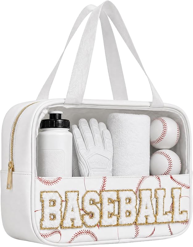 Necessaire transparente PPeen com zíper e estampa de letras, modelo stb-ball