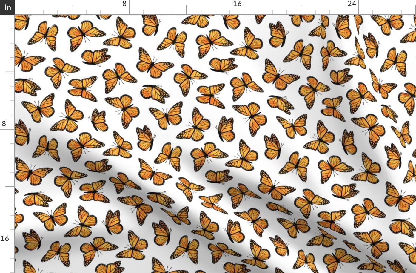Spoonflower Fabric - Small Scale Monarch Butterflies Butterfly Spring Insect Pollinator Printed on Organic Cotton Sateen Fabric by The Yard - Sewing Quilting Apparel Home Decor