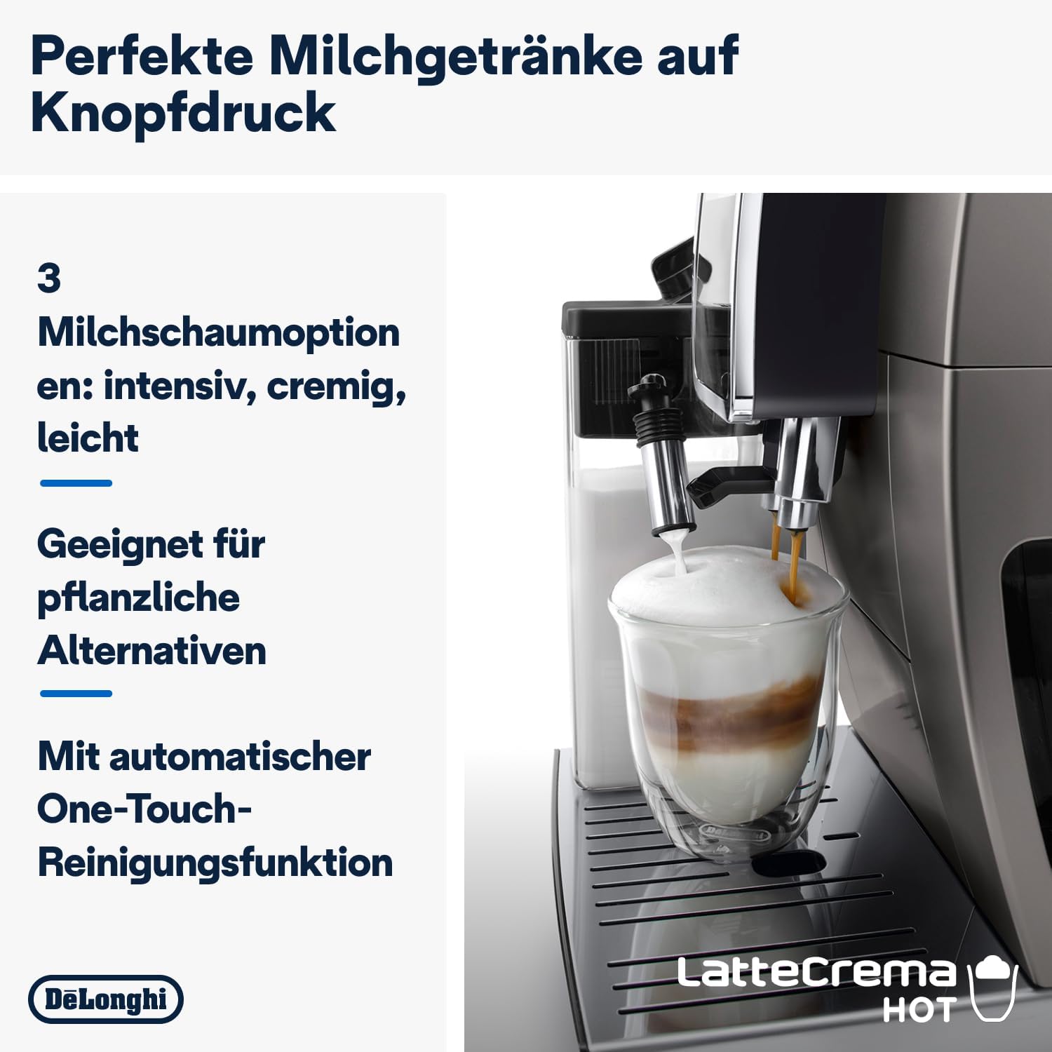 De'Longhi Dinamica Plus frothing milk for a latte
