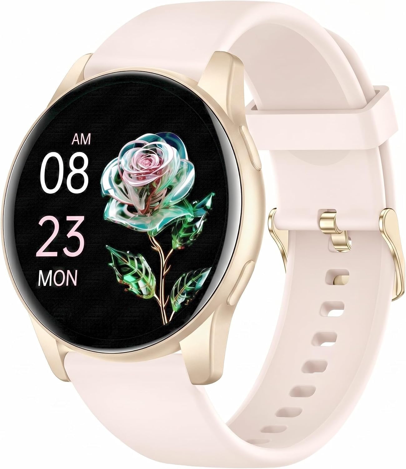 AcclaFit Smartwatch Damen Herren, 1.38 Zoll HD-Display Smart Watch mit Bluetooth Anrufe, Fitness Tracker mit Herzfrequenz SpO2 Schlafmonitor Schrittzähler, IP68 Wasserdicht Fitnessuhr für iOS Pink