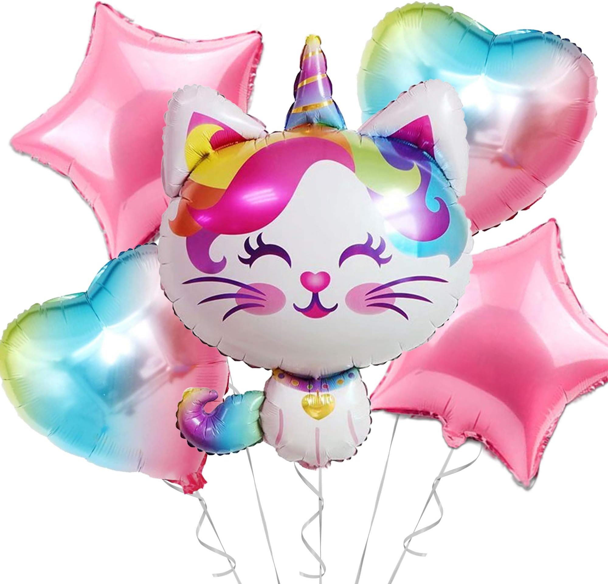 OMG Party Factory Caticorn Party Supplies Balloon Decorations | Birthday Decor for Girls Cat Unicorn Theme | Fancy Rainbow Kitty Balloons for Bday or Baby Shower | Mylar Foil Balloon Set for Kids