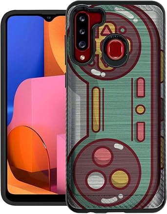 CasesOnDeck Grip Case Compatible with [Samsung Galaxy A21 / A21 Case] [Brushed Armor] Slim Heavy Duty Case Black Matte Green Game Control