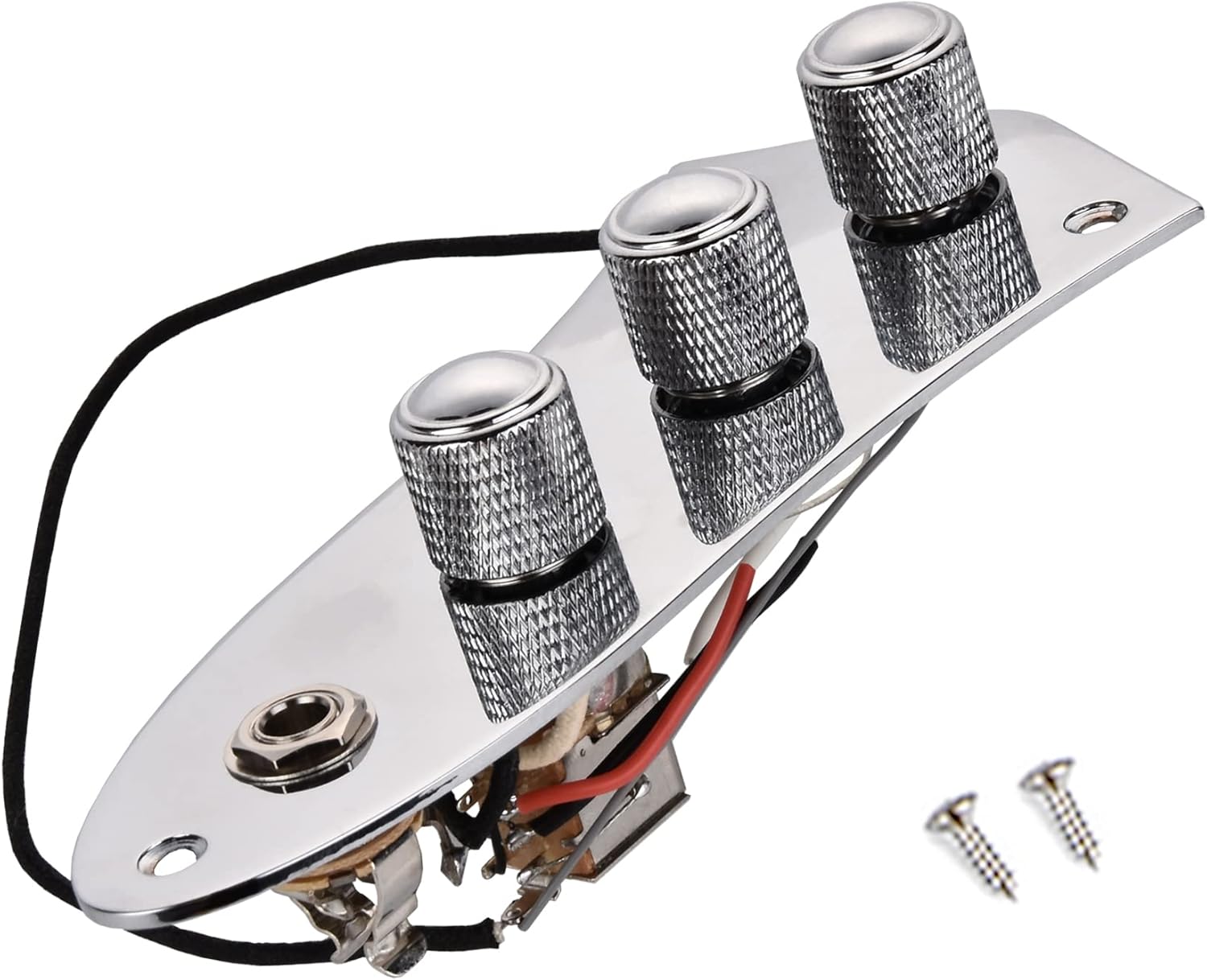 Prewired 𝘾𝙤𝙣𝙩𝙧𝙤𝙡 𝙋𝙡𝙖𝙩𝙚 𝙛𝙤𝙧 𝙅𝙖𝙯𝙯 𝘽𝙖𝙨𝙨, Loaded Control Board with Push Pull Potentiometers Full Contact Output Jack, as Luthier's Replacement Parts, Chrome-01