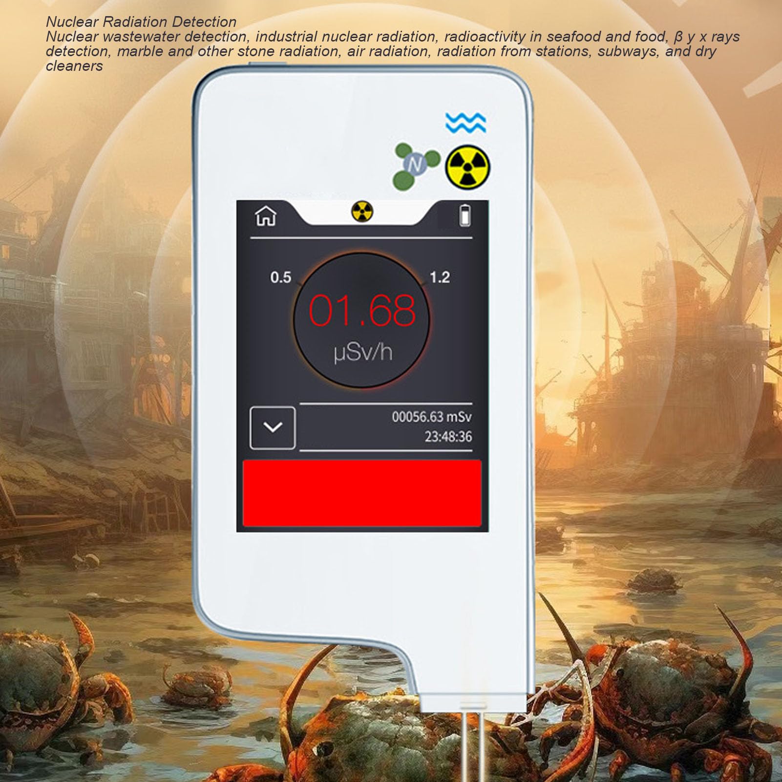 Medidor de Nitratos y Contador Geiger, Detector de Radiación Digital 2-en-1, Detección 0-9999mg/kg, Medidor de Radiación 0-99.99mSv/hr, Recargable para Mariscos, Frutas, Verduras (Blanco)