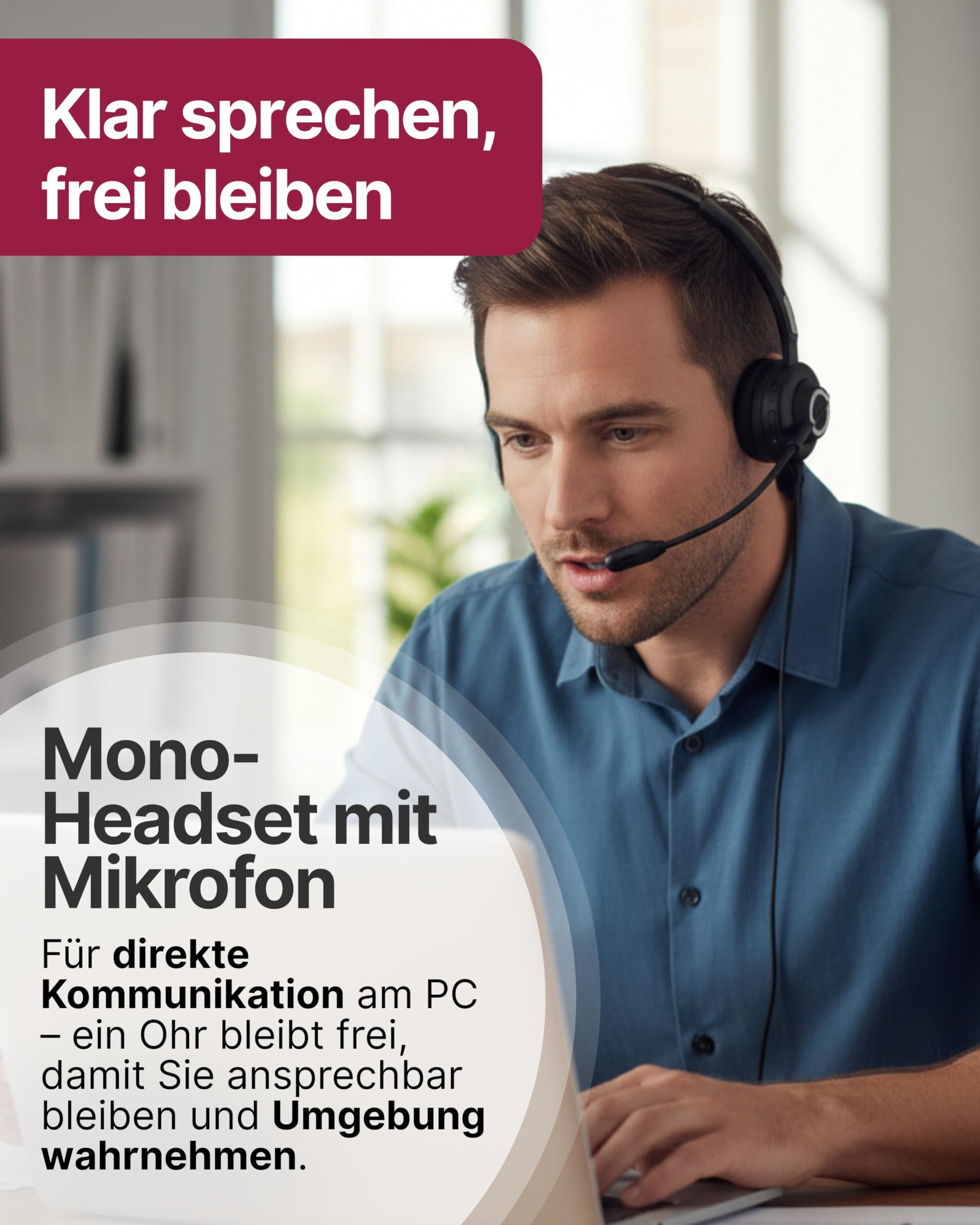 SCHWAIGER One-Ear Mono Headset I Bluetooth Kopfhörer mit Mikrofon & Ladestation I kabelloses Headset mit 17 h Akkulaufzeit I ergonomisch & gepolstert I für PC & Büro I mit verstellbarem Mikrofonarm
