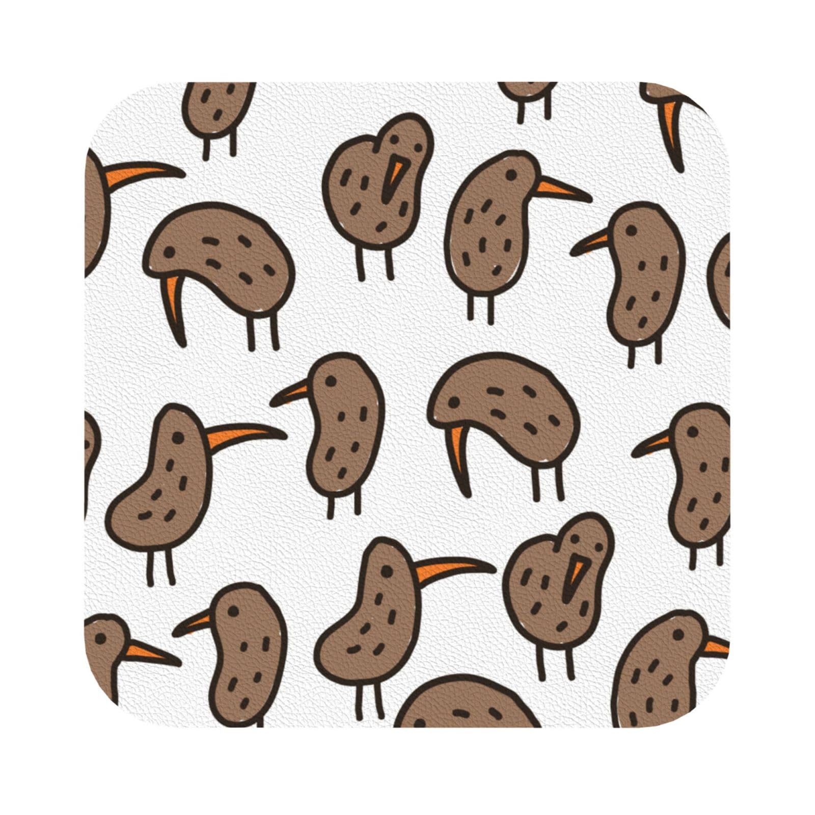 Kiwi Birds Cute PU Leather Coasters Set of 6 Square Drink Coasters