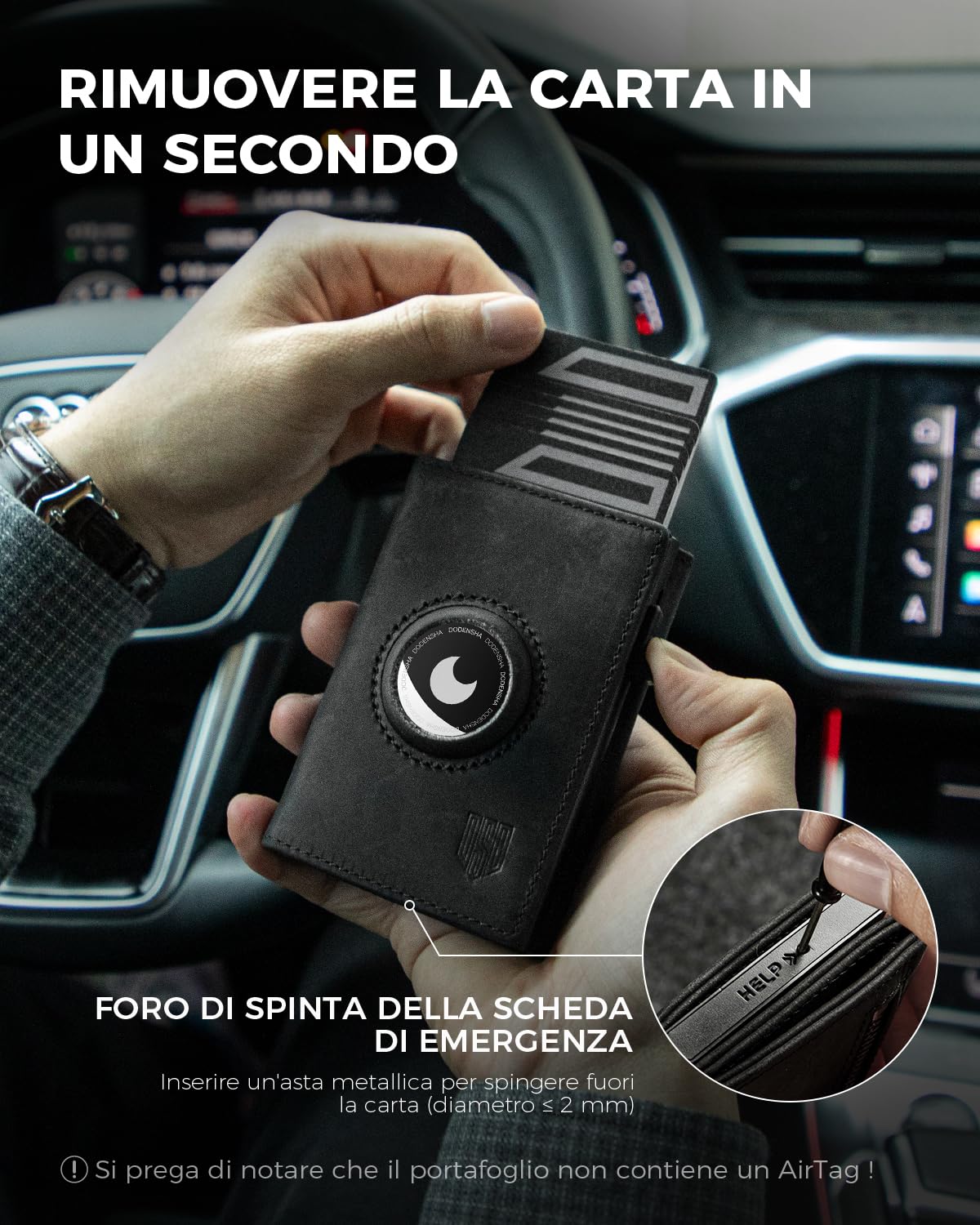DODENSHA® MagSnap Airtag Portafoglio Uomo con protezione RFID I Portafoglio piccolo I Portafoglio intelligente piccolo per 10+ carte I Porta carte di credito I Portatessere uomo tascabile