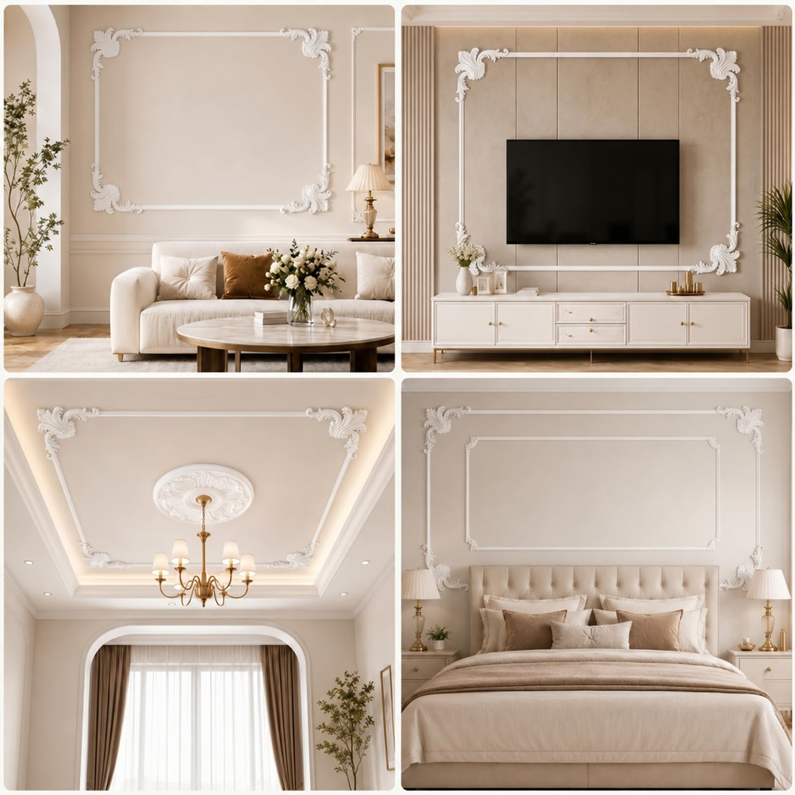 Kit De Molduras Decorativas para Pared Perfil PVC Y 4 Esquineros De PU Style H,10m