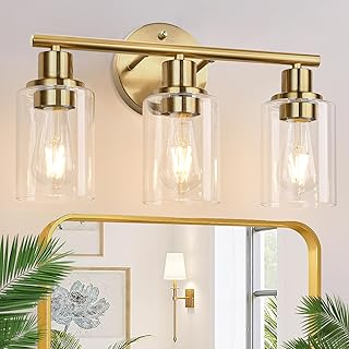3-Light Gold Bathroom Light Fixtures, Modern Bathroom Vanity Light with ...