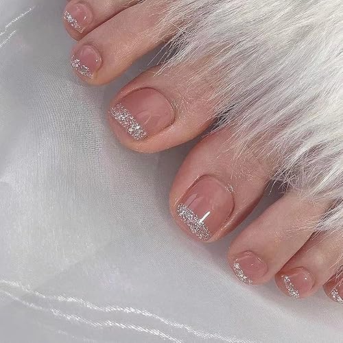 Miniatura 15 de Uñas postizas blancas a presión, uñas cortas de los pies francesas, uñas postizas de cobertura completa, uñas postizas con diamantes de imitación