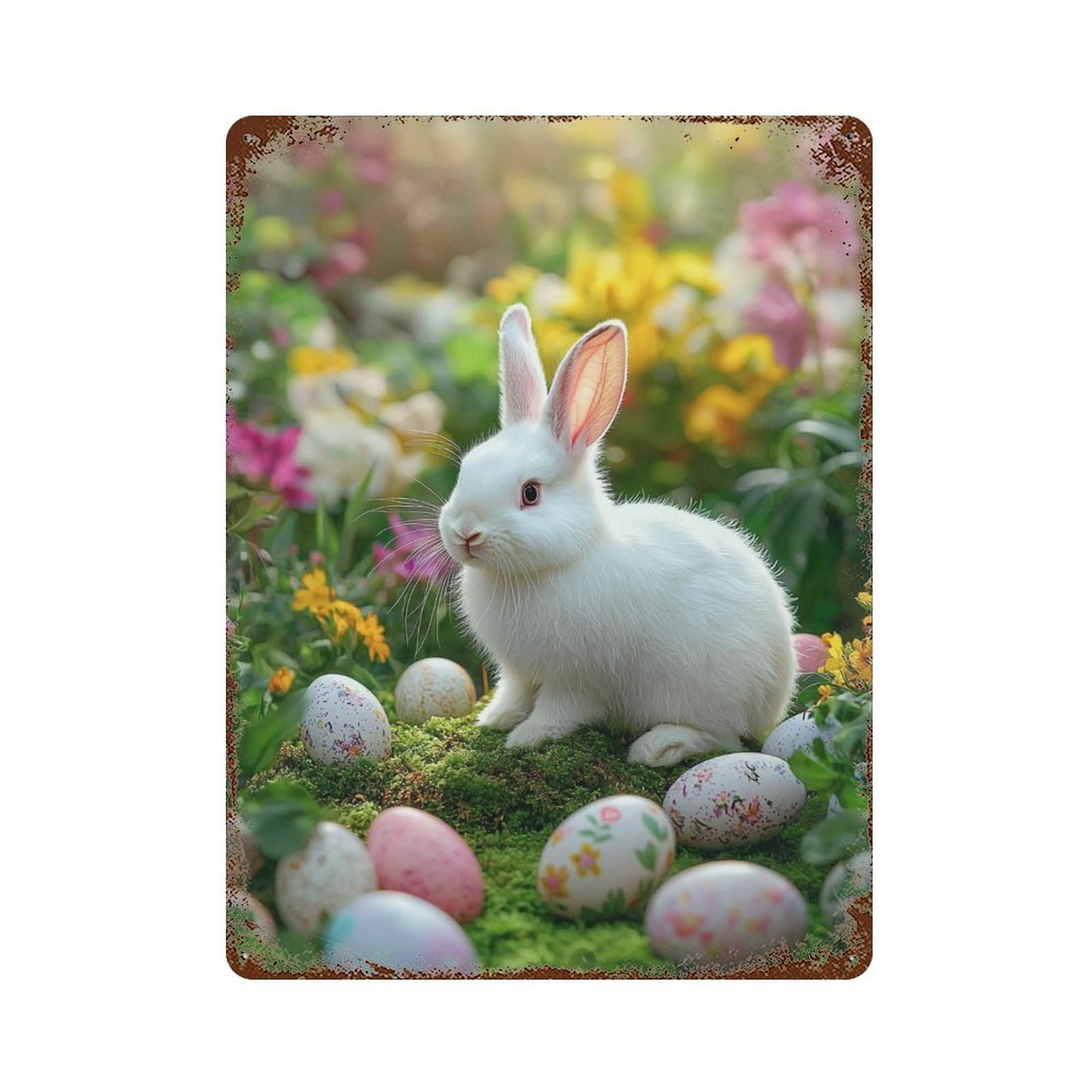 Easter Bunny with Eggs-10 15.7"x11.8" Rustic Tin Plaque, Retro Wall Decor for Garage, Bar And Workshop Decor