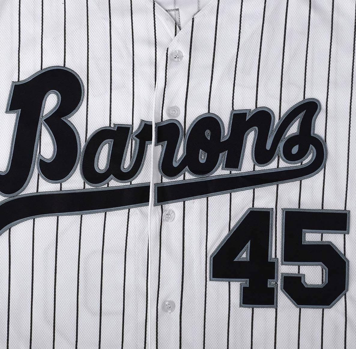 Barons #45 - Camiseta de béisbol de manga corta para hombre, diseño hip hop, color blanco y negro, cosido S-5XL, regalo de béisbol