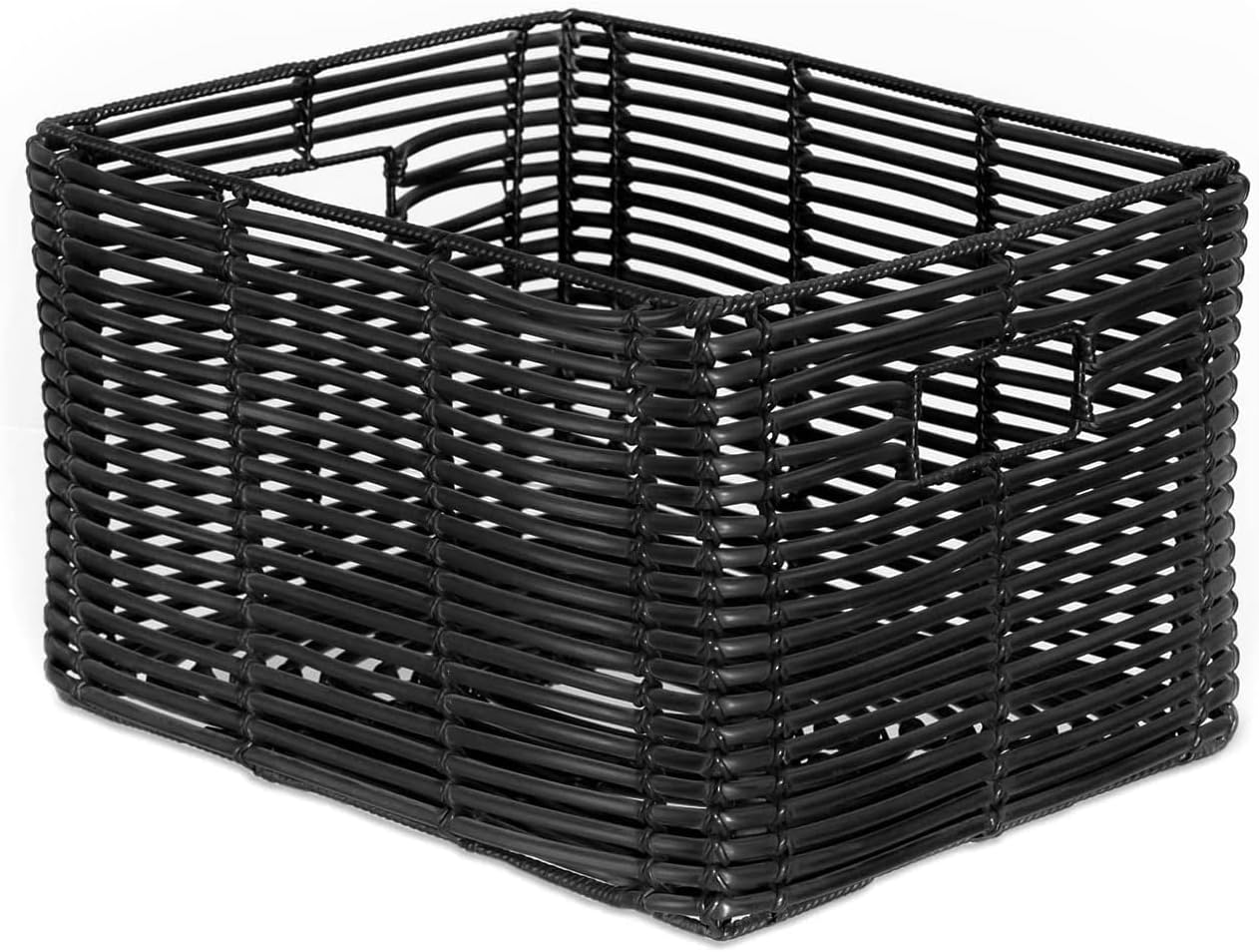 IDZO Large Rectangle Wicker Baskets For Storage, Large Storage Basket For Organizing, Woven Organizing Basket For Decorative, Black Rectangular Storage Basket, Large Wicker Basket With Metal Handle