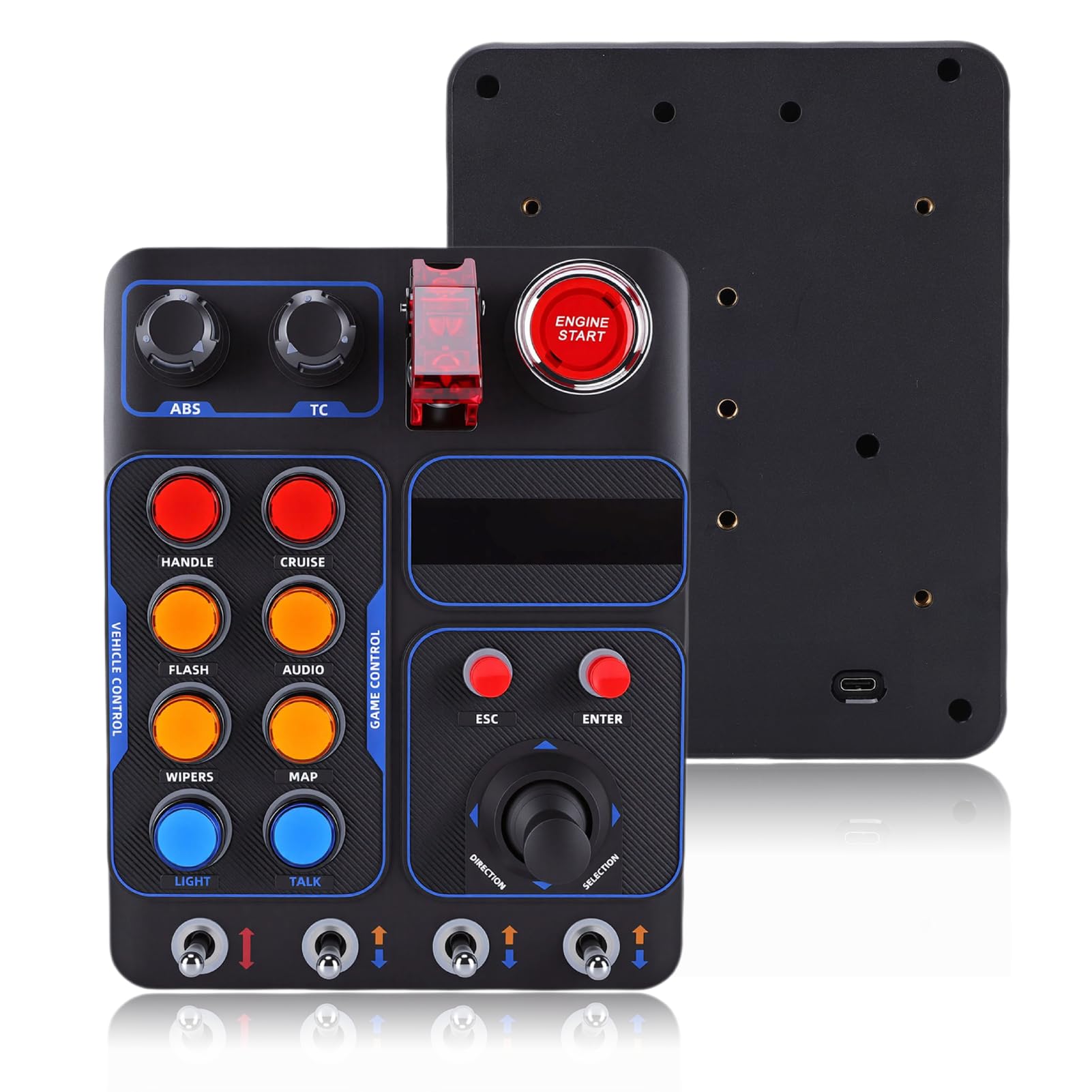 CB1 Racing Button Box, Symulator Sterowania Z 19 Przyciskami, 30 Opcjami Programowalnymi, Podświetleniem RGB, Portem USB, Do Komputerów PC 11 10 8 7