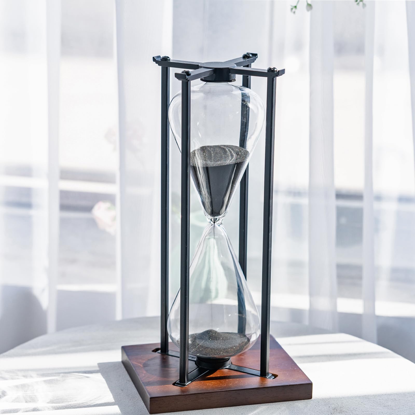 Reloj de arena grande de hierro negro para manualidades de 60 minutos, moderno, regalo para hombres y mujeres, temporizador de arena para cocina, hogar, oficina, escritorio (negro)