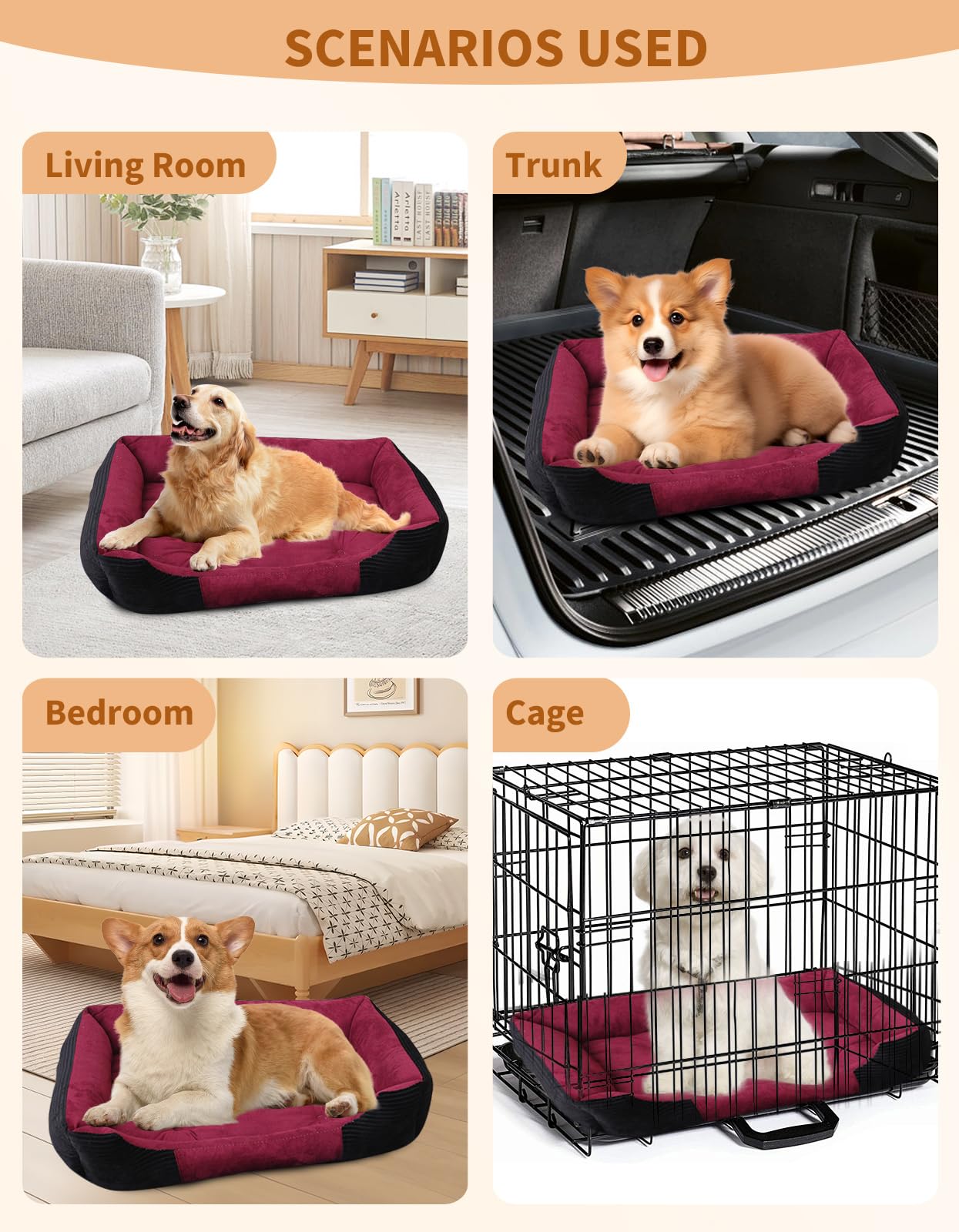 PETCUTE Chien Coussin Paniers pour Chiens Grande Petit Taille Lavable Coussin Apaisant Chien Lit de Chat Moelleux Lit Animaux de Compagnie XXL-90×70×15CM