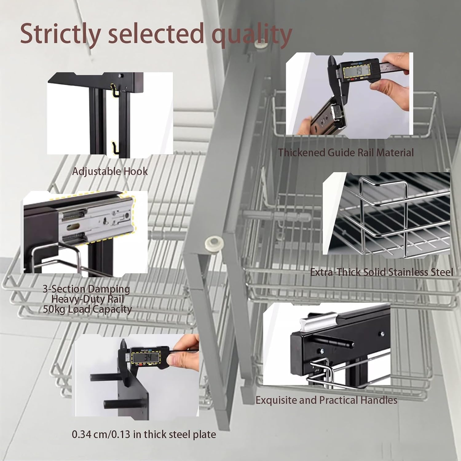 Blind Corner Cabinet Pull Out Organizer with Precise Fit Guide, Stable Full-Extension for Deep Cabinet Storage