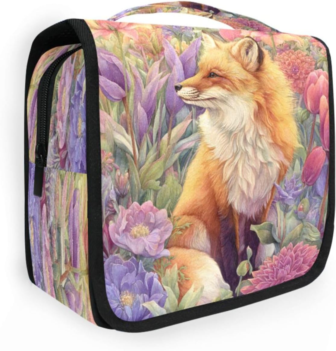 ALAZA Fox Colorful Flower Travel Toiletry Bag Organizer