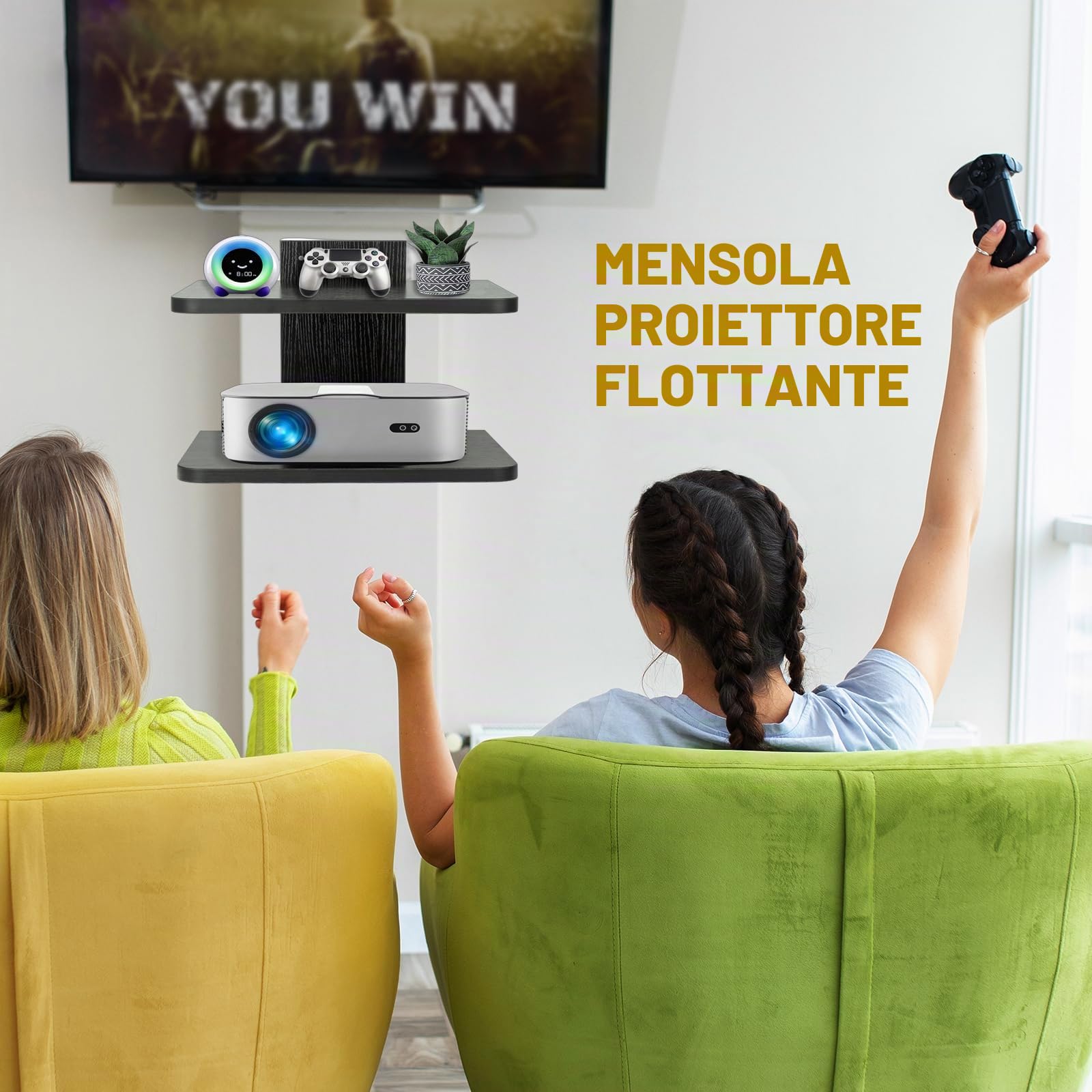 BiJun Mensola per TV da Parete, Mobiletto Sospeso, Montaggio a Parete, Centro Intrattenimento, Media Router, Unità per PS4/Decoder via Cavo/Lettori