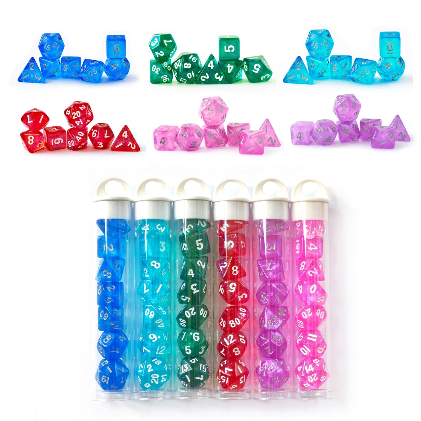 Moonstone 10mm Mini DND Dice Set for MTG RPG Dungeons and Dragons Role Playing Game, Assorted Colored 6X7 42pcs Set
