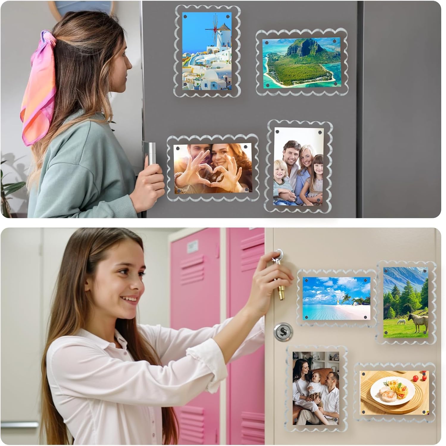 PICASSO SIGNAGE Acrylic 5X7 Frame Clear Scalloped Photo Frame with Magnetic Holder for Vertical and Horizontal, Magnetic Picture Frames for Refrigerator and Desktop Display (4 x 6 PHOTO SIZE (1Pack)) 4