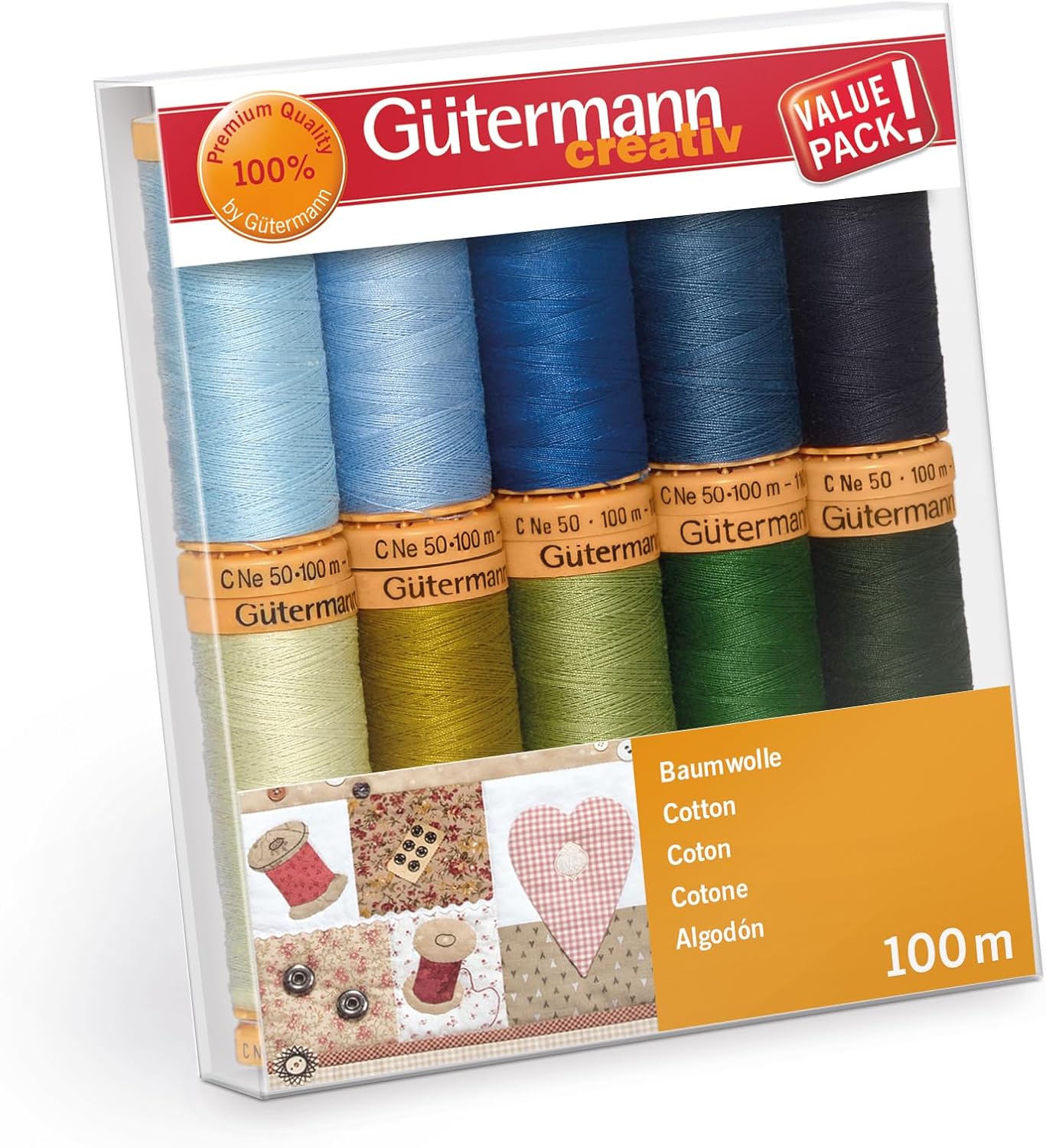 Gutermann Thread Set: Natural Cotton C. No.50: 10 x 100m: Colour Assortment 5