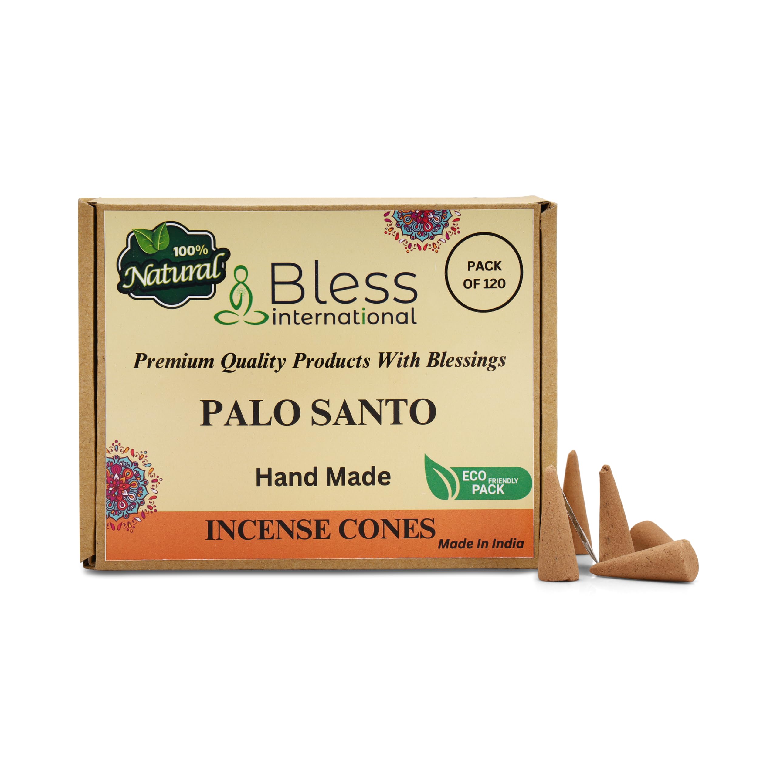 Bless International Palo Santo - Conos de incienso 100% natural, hechos a mano, orgánicos, sin químicos, para purificación, relajación, positividad, yoga, meditación, los mejores aromas (120 unidades)