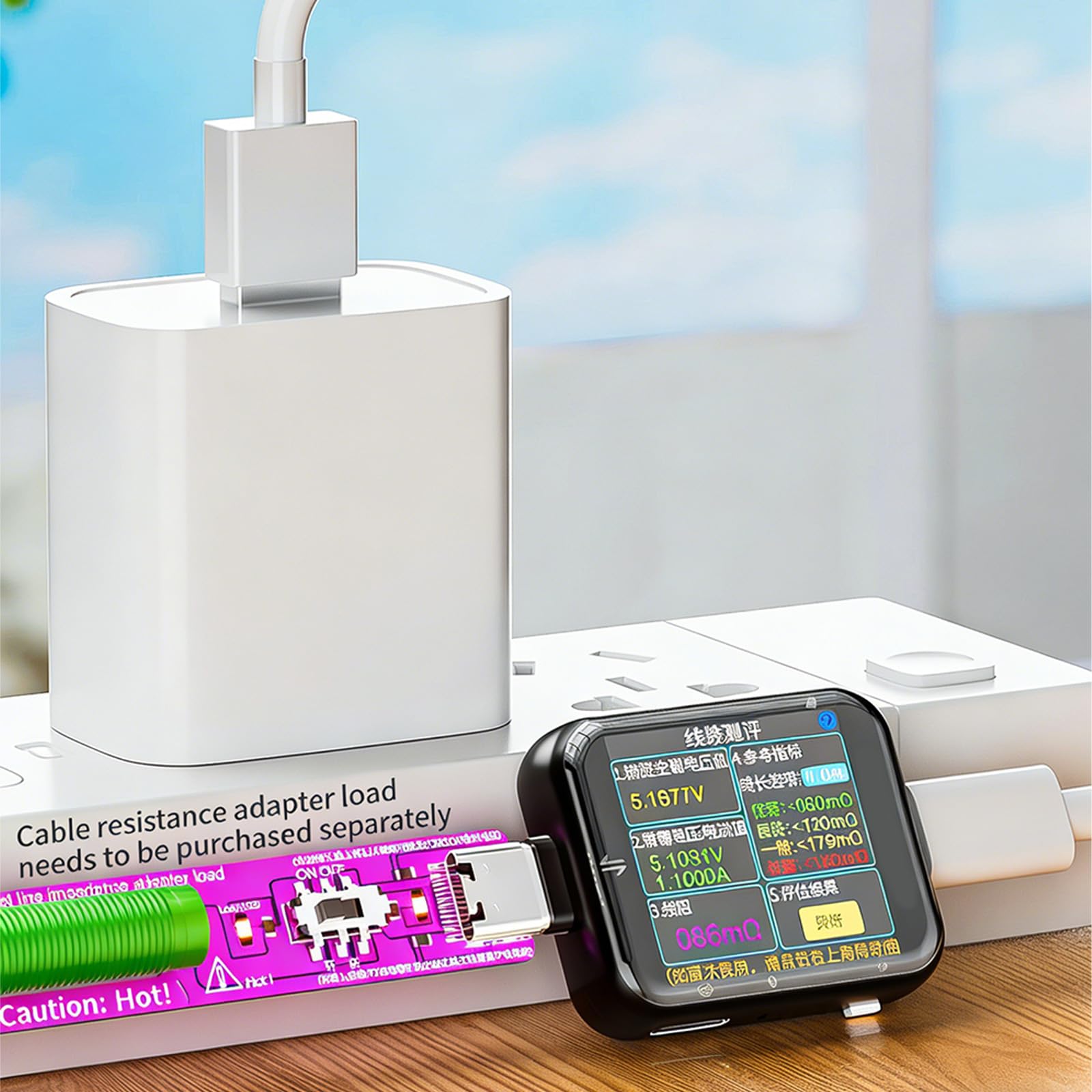 Probador digital USB C multifunción con pantalla de vidrio y sensor integrado para un análisis preciso de la energía y potenciómetro de alta precisión