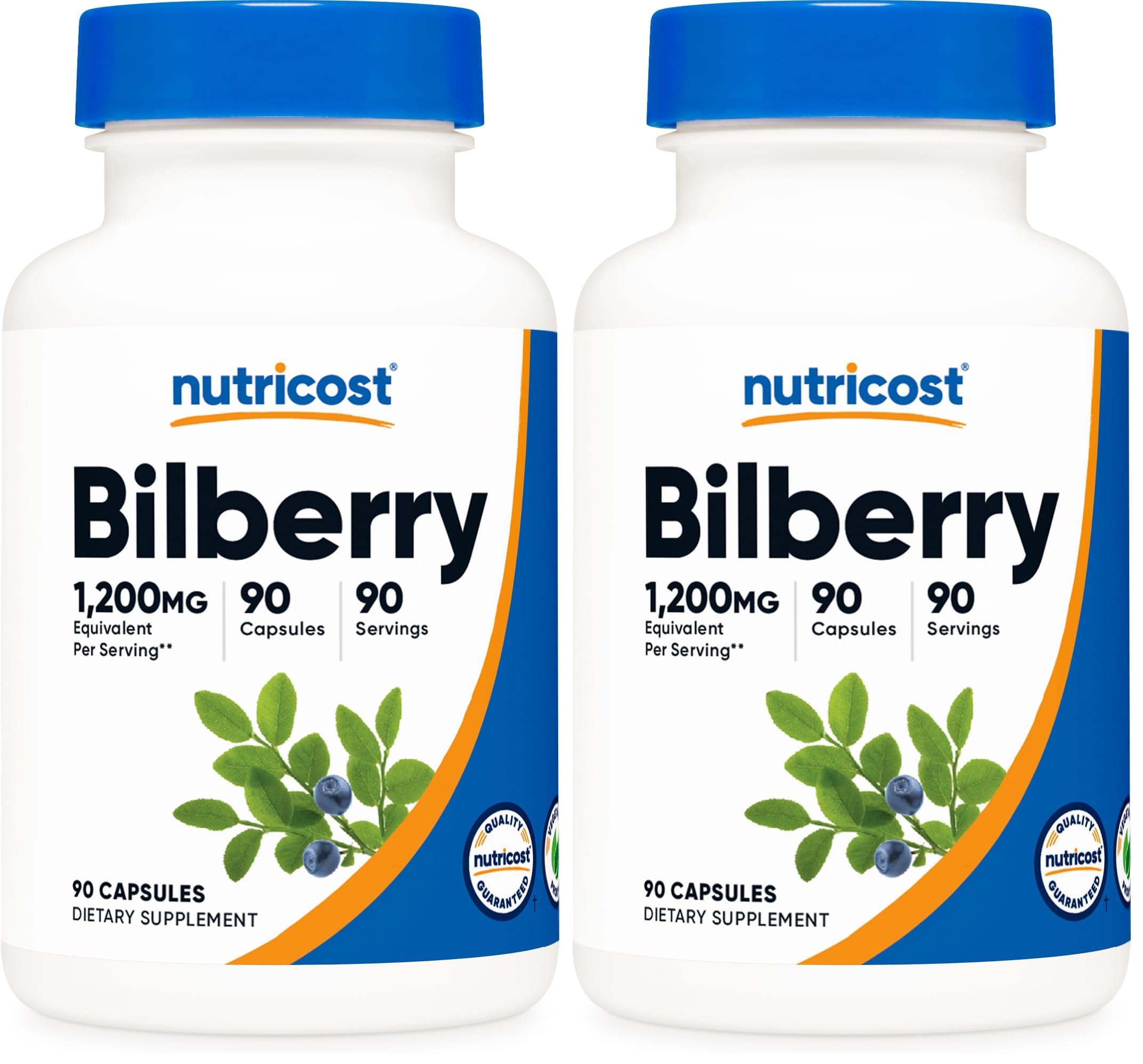 Nutricost Bilberry Capsules 90 Capsules for 90 Servings - Gluten Free and Non-GMO (Pack of 2) 90 Count (Pack of 2)