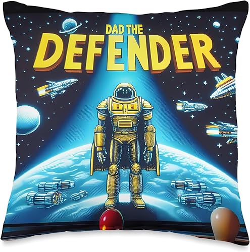Defender Dad 80s Retro Arcade Throw Pillow