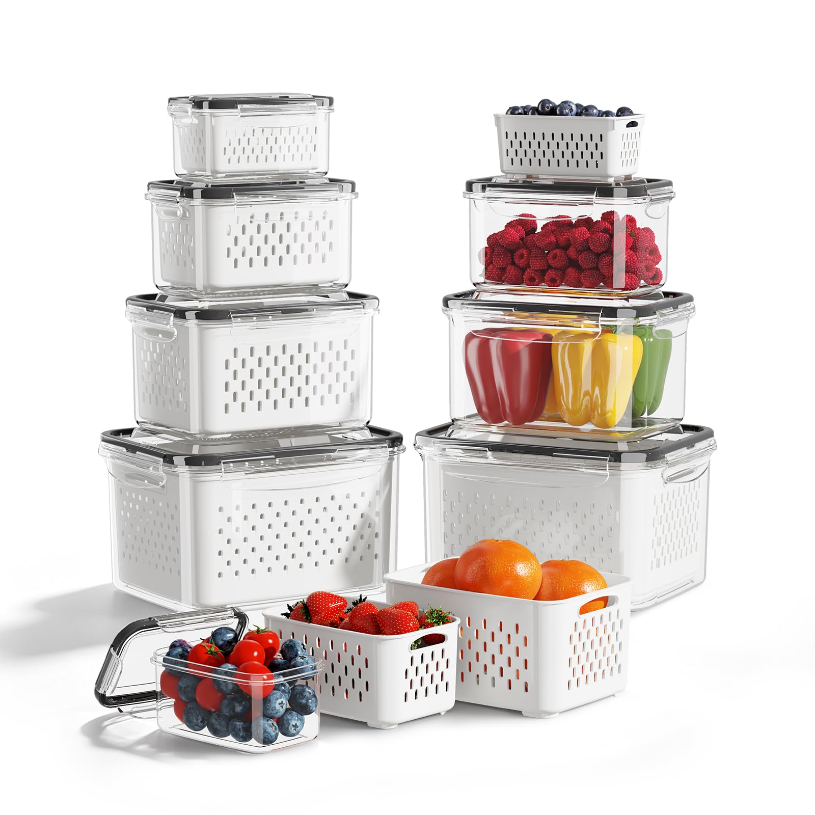 MSHOMELY 8 Pack Fruit Storage Containers for Fridge with Removable Colander