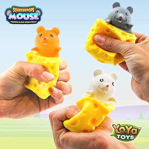 Miniatura 2 de Yoya Toys Squeezepops - Juguete sensorial de ratón en queso para apretar, juguete sensorial para ansiedad con burbujas para aliviar el estrés, queso